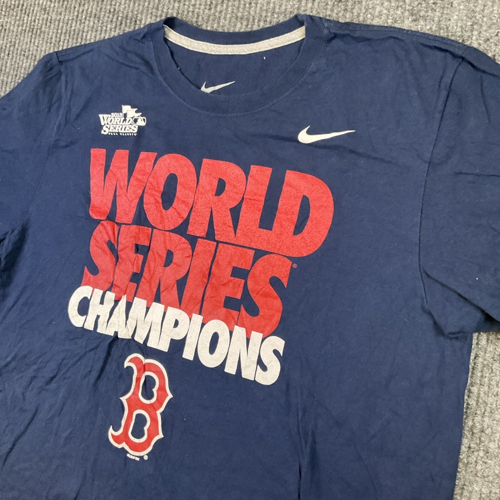 Boston Red Sox Shirt Men's L Blue Nike 2013 World Series Champions Short Sleeve